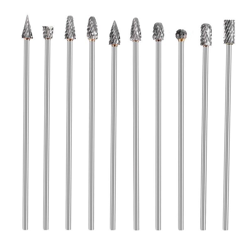Generic 10Pc 4 Inch Long Cut Tungsten Solid Rotary Burrs Set 1/8 Inch(3mm)3803