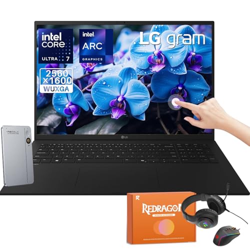 Image of LG Gram 17 Laptop for Business, Intel Ultra 7 258V, 17 inch QHD+ Touchscreen, 32GB LPDDR5X 8533MT /s, 4TB SSD, Wi-Fi 7, Windows 11 Pro, Lightweight, W /REDRAGON Headphones & Mouse, RECOLX AI Voice Recorder