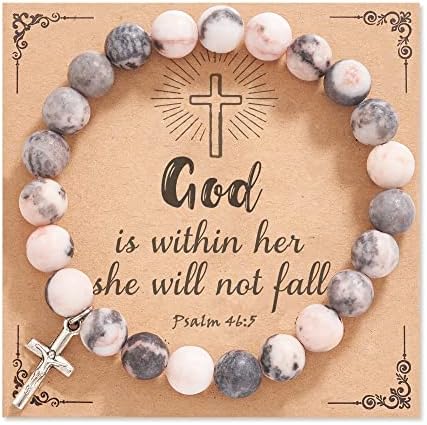 Dabem Christian Gifts for Women, Natural Sone Cross Bracelet Religious Gifts for Women Teen Girls