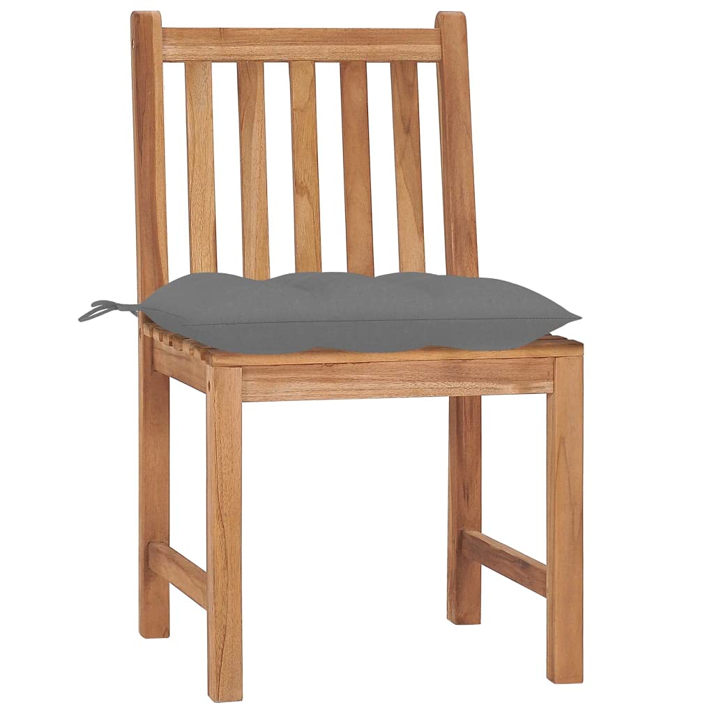 Juego de 4 sillas de jardín de madera con cojines, madera de teca maciza, sazonada y pulida, resistente hasta 110 kg por asiento, ideal para patio.