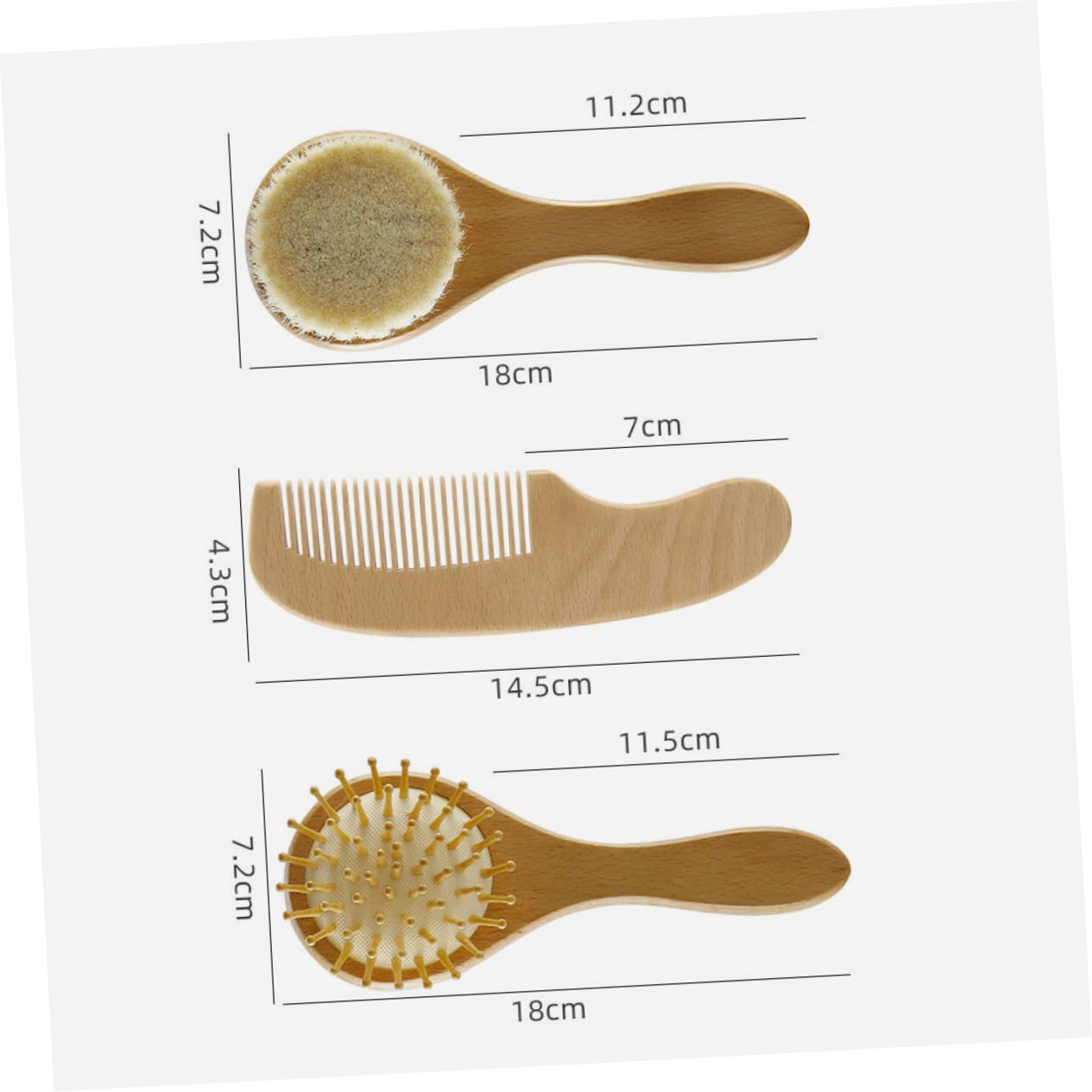 CANIGHT Baby Hair Woolen Brush Set Scalp Grooming Comb Wooden Handle Gentle on Baby's Sk