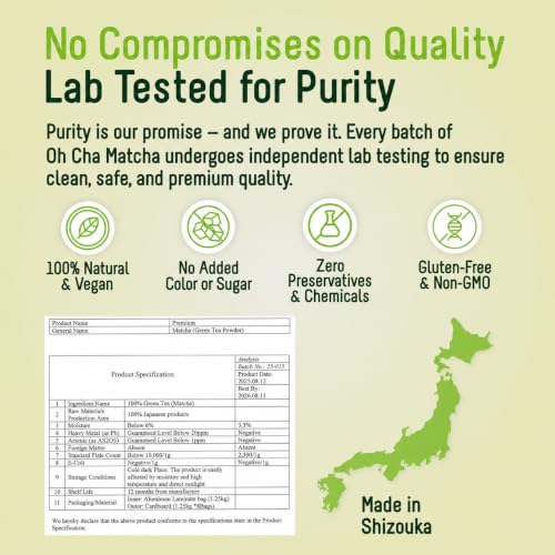 Image of OH CHA - Japanese Matcha Tea Powder | Premium Grade | 30gms - 30 Servings | Pure Authentic MatchaGreen Tea Powder Sourced from Shizuoka, Japan | Vegan, No Artificial Sweeteners, NON GMO | Best for Matcha Latte