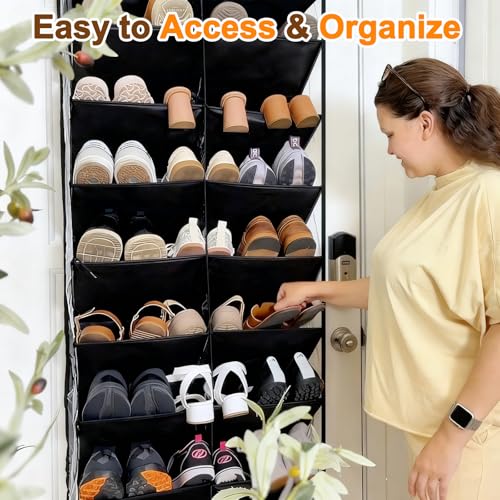20-30 Pairs Over the Door Shoe Organizer, Clear Pockets Hanging Shoe Storage for Closet, 10-Tier Door Shoes Rack, Handing Shoes Holder Fit All the Family's Sneakers, Boots, Heels, Black - Image 6