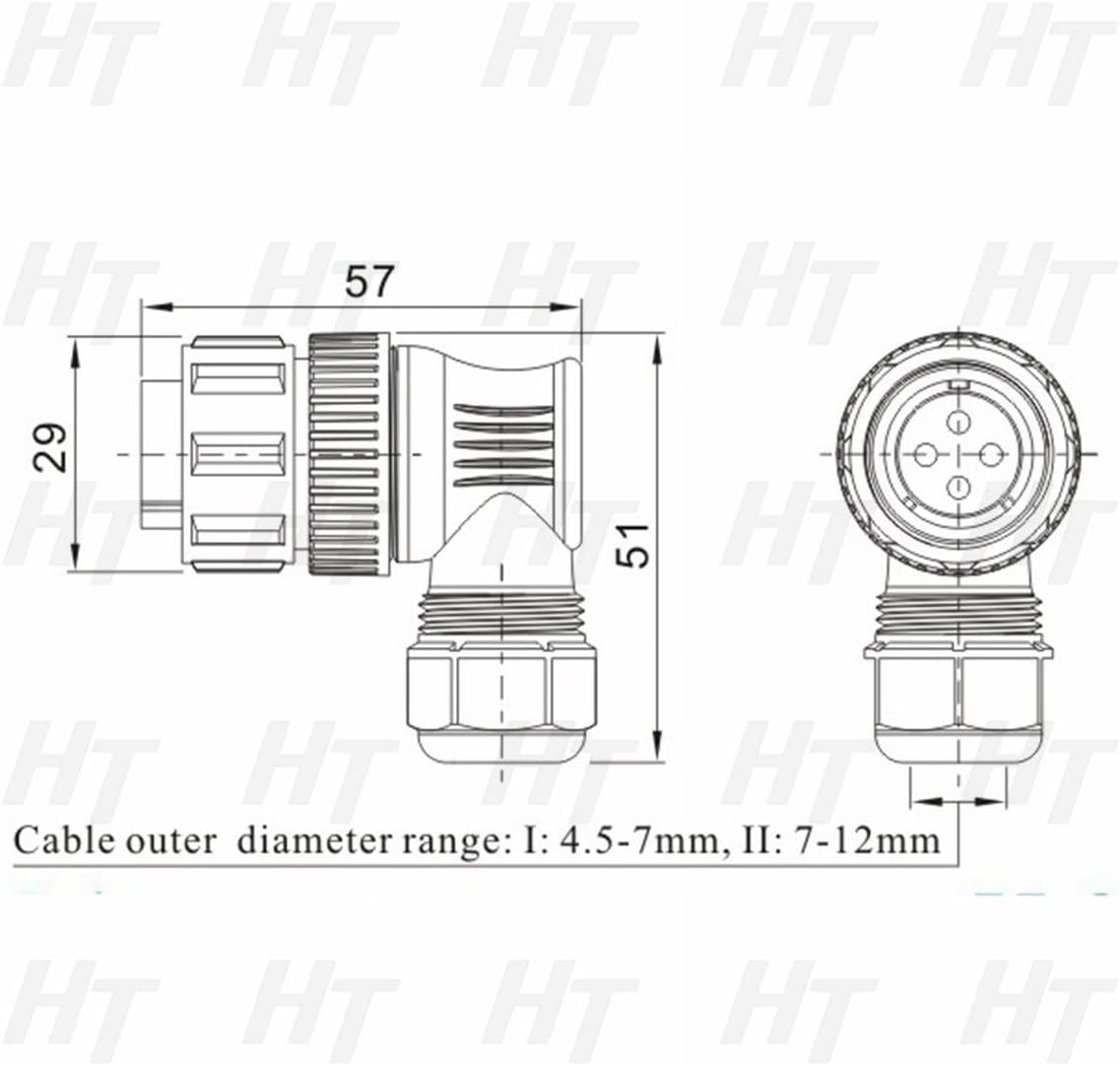 SD20 Female Male Connector 2 Pin Quick Disconnect Waterproof Right Angle Cable Plug Panel Mount Socket, 25A Power 14 AWG