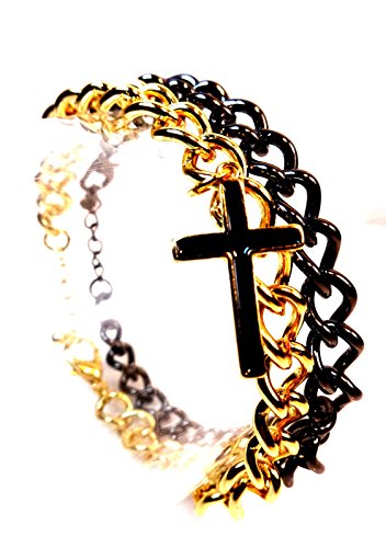 FreshFunkyFashion único para hombre oro negro contraste juego de cruz cadena pulsera Cool A16