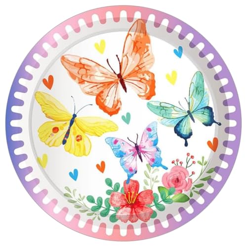 Image of WANNA PARTY Pack of 8-9 inch Butterfly Paper Plates, Butterfly Theme Birthday Plates for Kids, Birthday Supplies for Kids.