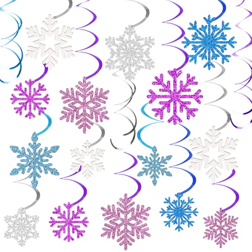 54 PCS Glittery Snowflakes Hanging Swirls Ceiling Streamers Snowflake Hanging Decorations for Winter Snowflake Themed Party Decorations Birthday and Christmas Decor