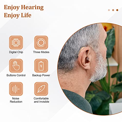 Bsllter Hearing Aids Noise Cancelling With Three Modes, Self-Fitting Hearing Aids Rechargeable For Seniors Adults With Hearing Loss, Bte(Beige) #TOP4