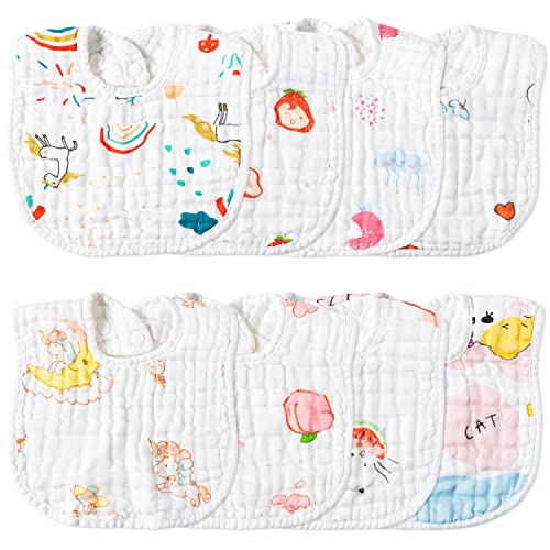 Image of 2ooya Cotton Muslin Baby Bibs - 8Pcs Infant Drool Bibs Newborn Absorbent Cotton Layers Keepsake Gift for Drooling Feeding