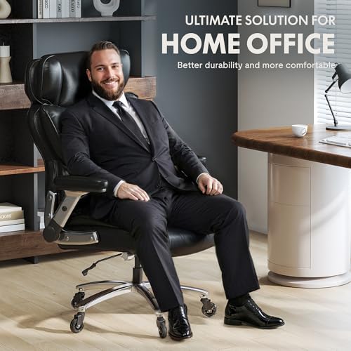 Image of FLEXISPOT 600lbs Big and Tall Office Chair for Heavy People, High Back Heavy Duty Computer Chair with Lumbar Support 2D Armrest, Desk Chairs for Working Gaming Relaxing Cross Legged, PU Leather, Black