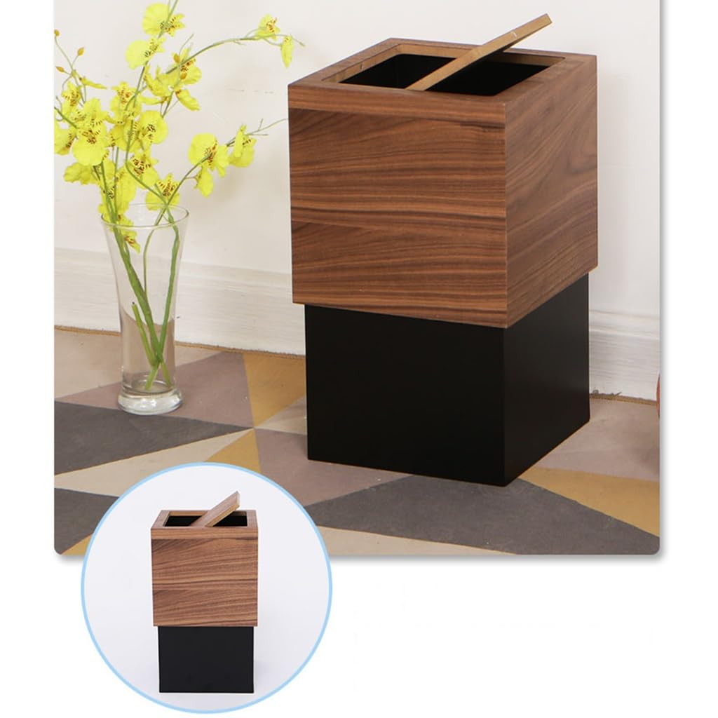 Papelera de madera cuadrada con tapa, papelera de reciclaje de basura de madera de estilo japonés, papelera apilable, papelera de madera, for baño, dormitorio, cocina, oficina, sala de estar, hogar