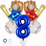 Baseball Balloons, Baseball 8th Birthday Decorations, 40 Inch Foil Number 8 Balloon for Kids Birthday Sports Theme Party Supplies (Number 8)