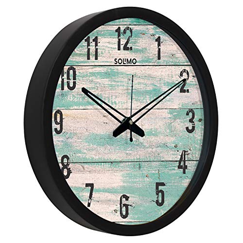 Image of Amazon Brand - Solimo Plastic Silent Movement 12-inch Designer Wall Clock (Black Frame, 30.48 x 30.48 x 5.02 cms /12 x 12 x 1.97 inches)