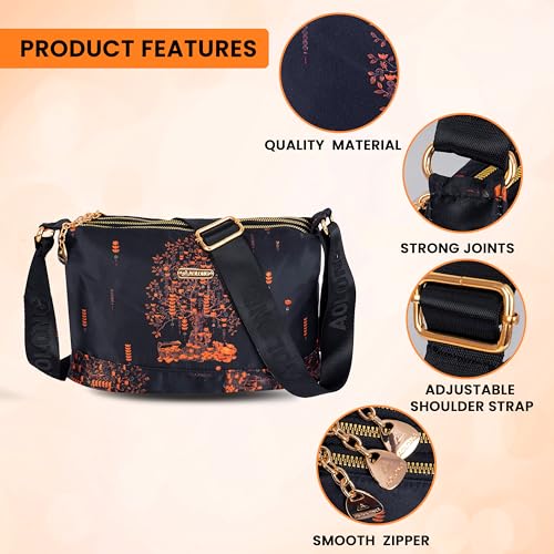Image of Storite PU Leather Sling Bag, Crossbody Bag with Multi-Compartment for Women and Girls With Adjustable Shoulder Strap - (Orange Navyblue, 28.5x18x11 cm)