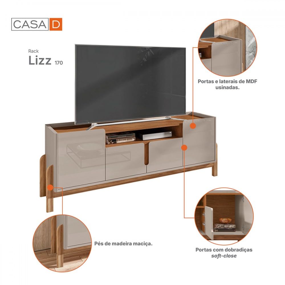 Rack Sala Lizz para Tv até 60 Polegadas com 4 Portas Off White