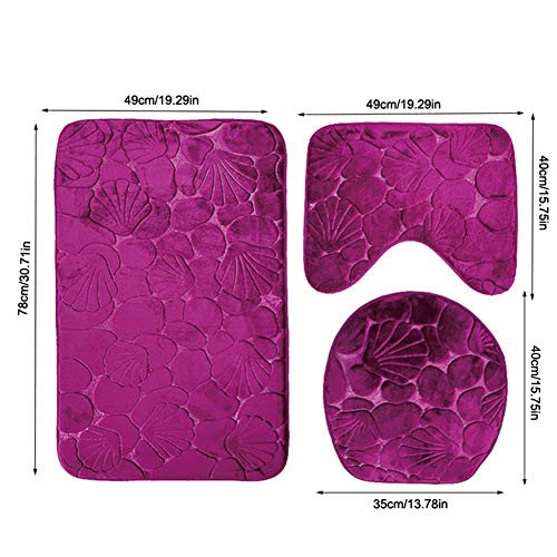 Cyrank Badezimmerteppich-Set, 3-teiliges Badteppich-Set Mit Muscheldruck, Waschbare Badematte, Weiche Badezimmerteppiche, Badematten-Set Mit Toilettendeckelbezug(Pink) – Bild 5