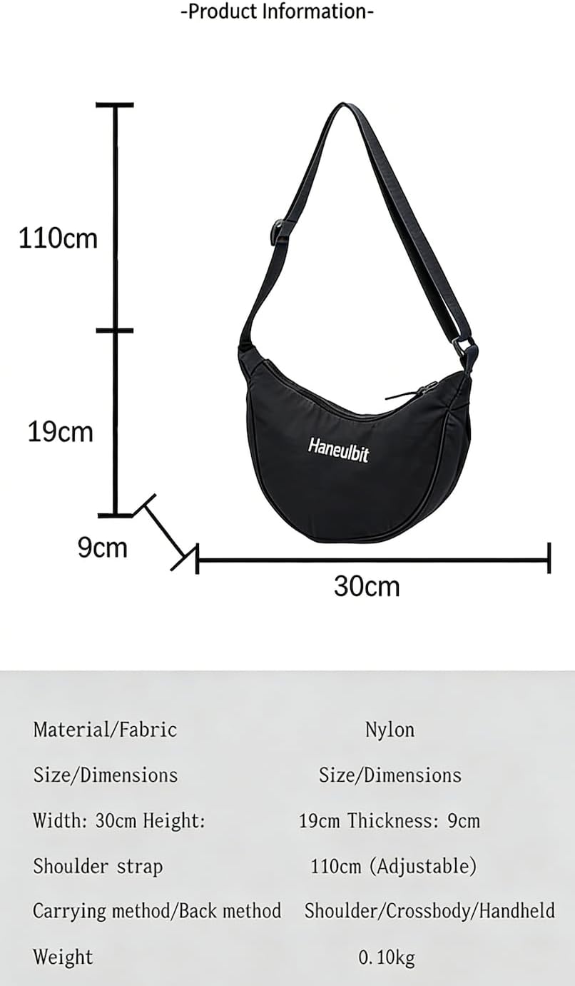 Haneulbit crescent-shaped bag, colorful, waterproof nylon material, adjustable shoulder strap, large capacity - Image 6