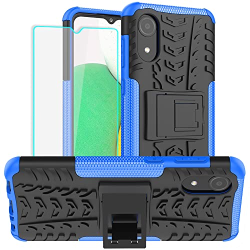 Samsung A03 Core Case, Galaxy A03 Core Case with HD Screen Protector, Yiakeng Shockproof Silicone Protective with Kickstand Hard Phone Cover for Samsung Galaxy A03 Core (Blue)