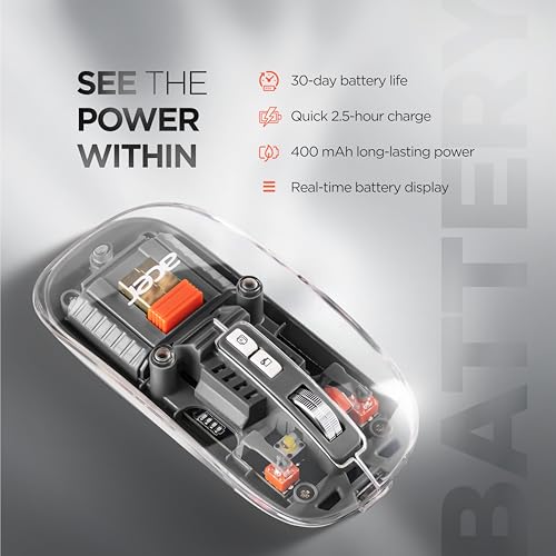 Image of acer Clearview Transparent Wireless Mouse with Triple-Mode Connectivity, Silent Click Tech, Metal Scroll Wheel,1600 DPI Optical Sensor, USB-C Charging, Compatible Windows, MacOS, iOS, Android-Grey