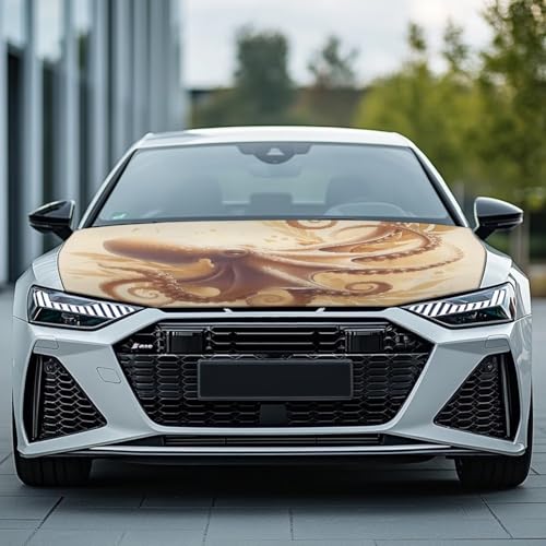 Image of Beige Octopus Car Hood Cover Stretchable Washable Automotive Exterior Accessories Classical Retro Art Octopus All-Season Protection Suitable for Most SUV Sedans