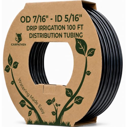 CARPATHEN 100ft Drip Irrigation Tubing - Mainline - (5/16 ID - 7/16 OD) Black PVC Water Line