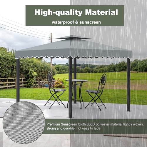 10\'X10\' Gazebo Canopy Top Replacement, Double Tier Gazebo Canopy Replacement Top Cover with Air Vent, Grill Gazebo Top Roof for Shop Garden Patio Yard Outdoor, Pavilion Cover Sunshade (Gray)