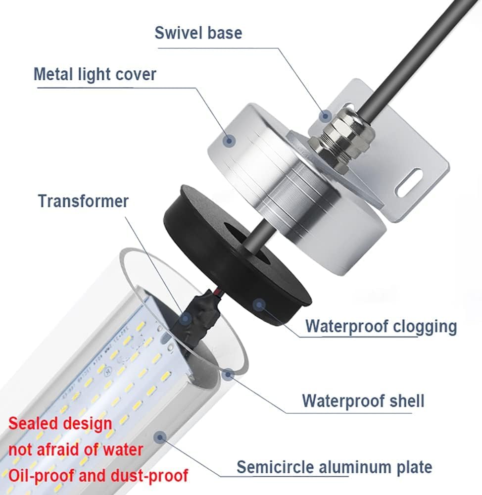 Lampada da lavoro a LED per macchina, tubo 10W~28W, 24V~110~220V IP66 Luce impermeabile per macchine utensili CNC, utilizzata appositamente per l'illuminazione di garage per officine industr