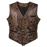 iixpin Herren Vintage Weste Anzugweste Ärmellos Jacke Kunstleder Waistcoat V-Ausschnitt Kellnerweste mit Knopfleiste Steampunk Gothic Kostüm Braun 3XL