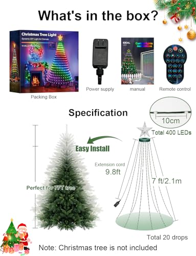 7-Foot Smart Christmas Tree Lights with 400 LEDs - Color Changing Light Show with App Control and Music Sync