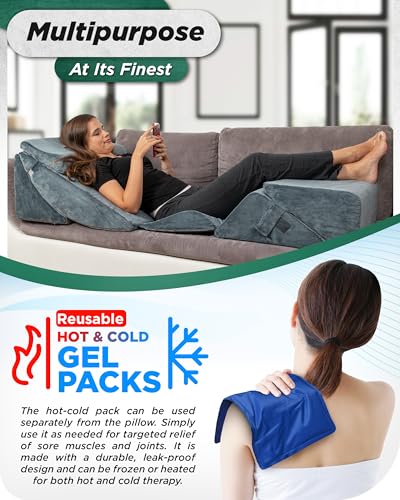 Lunix 6pcs Orthopedic Bed Wedge Pillow Set, Post Surgery Aloe Vera Memory Foam for Back, Neck, Leg Pain Relief, Adjustable Sitting Pillow for Sleeping, Acid Reflux and GERD, with Hot Cold Pack, Navy