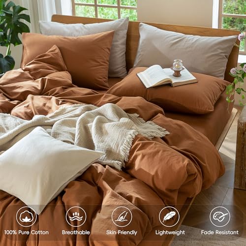 Image of MooMee Duvet Cover Set 100% Washed Cotton Linen Like Twin | Relaxed Linen-like Texture. Soft, Breathable & Long-lasting Comfort. Lightweight. Hidden Zipper with 8 Interior Corner Ties