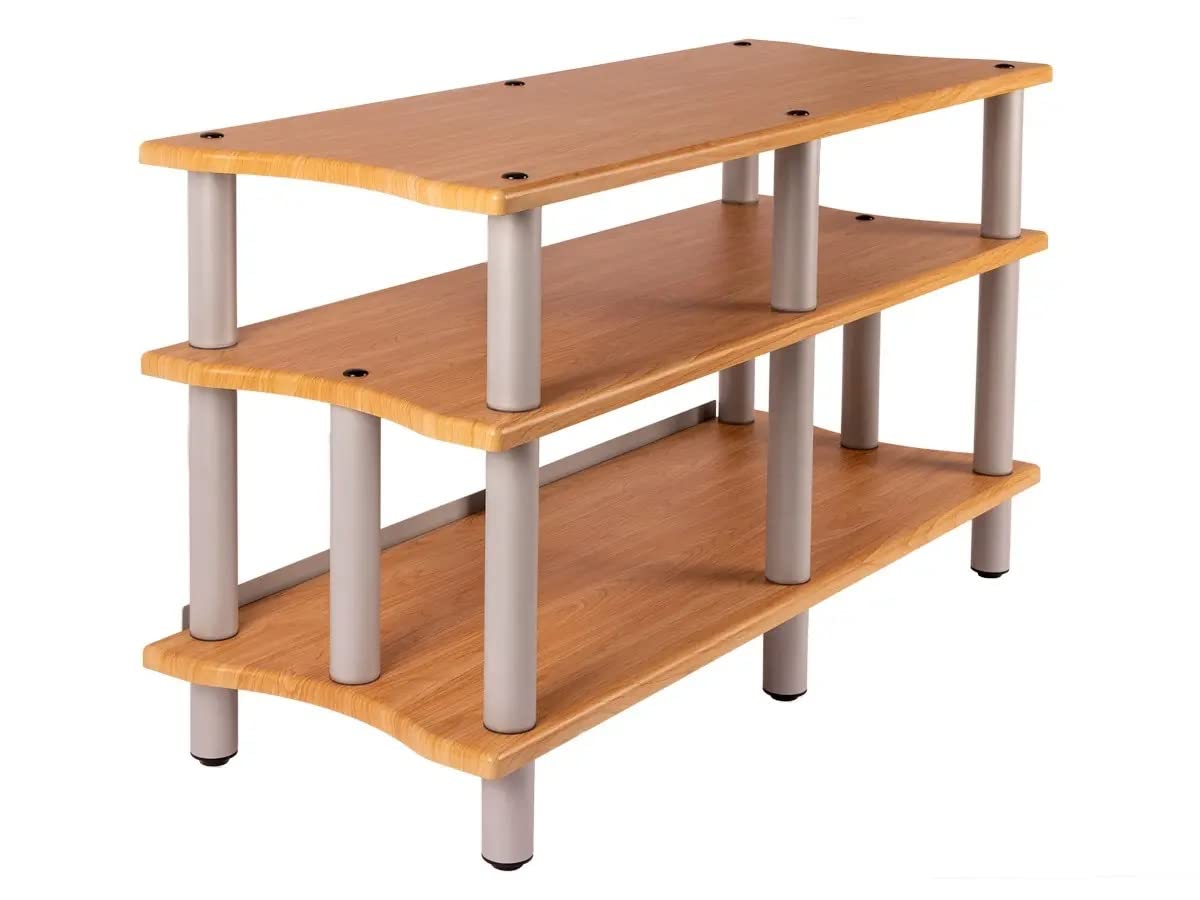 Photo 1 of Monolith Double-Wide XL 3-Tier AV Stand - 300 lbs Weight Capacity Per Shelf, Organize and Display Your AV Components, Home Theater or Entertainment System, Maple