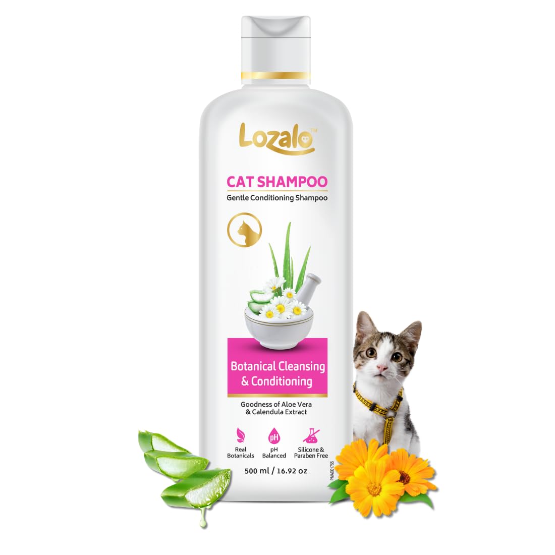 Lozalo Botanical Conditioning Cat Shampoo – 500ml, Hydrating, & Cleansing Shampoo for Soft & Silky Cat Fur Coat,with Calendula Extract, Paraben Free