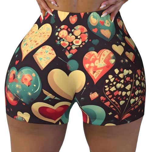 Heart Crush Flower Pattern Sports Shorts, high Elastic Slim Fitness Pants, Suitable for Yoga/Leisure/Daily wear