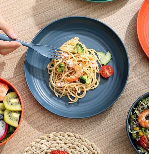 Image of Pepplo Serving Bowl for Soup, Noodle, Pasta, Camping, Picnic, Family Dinner, Salad, Cake, Ice Cream, Pho, Oatmeal, Cereal, Snack, Melamine, Biryani Microwave Safe (20cm+23cm, Blue, Pack of 4)
