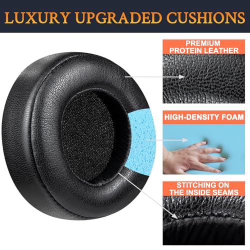 Almohadillas para auriculares SOULWIT Professional, repuesto para Beats by Dr. Dre Mixr, con cuero proteico más suave y espuma aislante de ruido - Negro miniatura 5