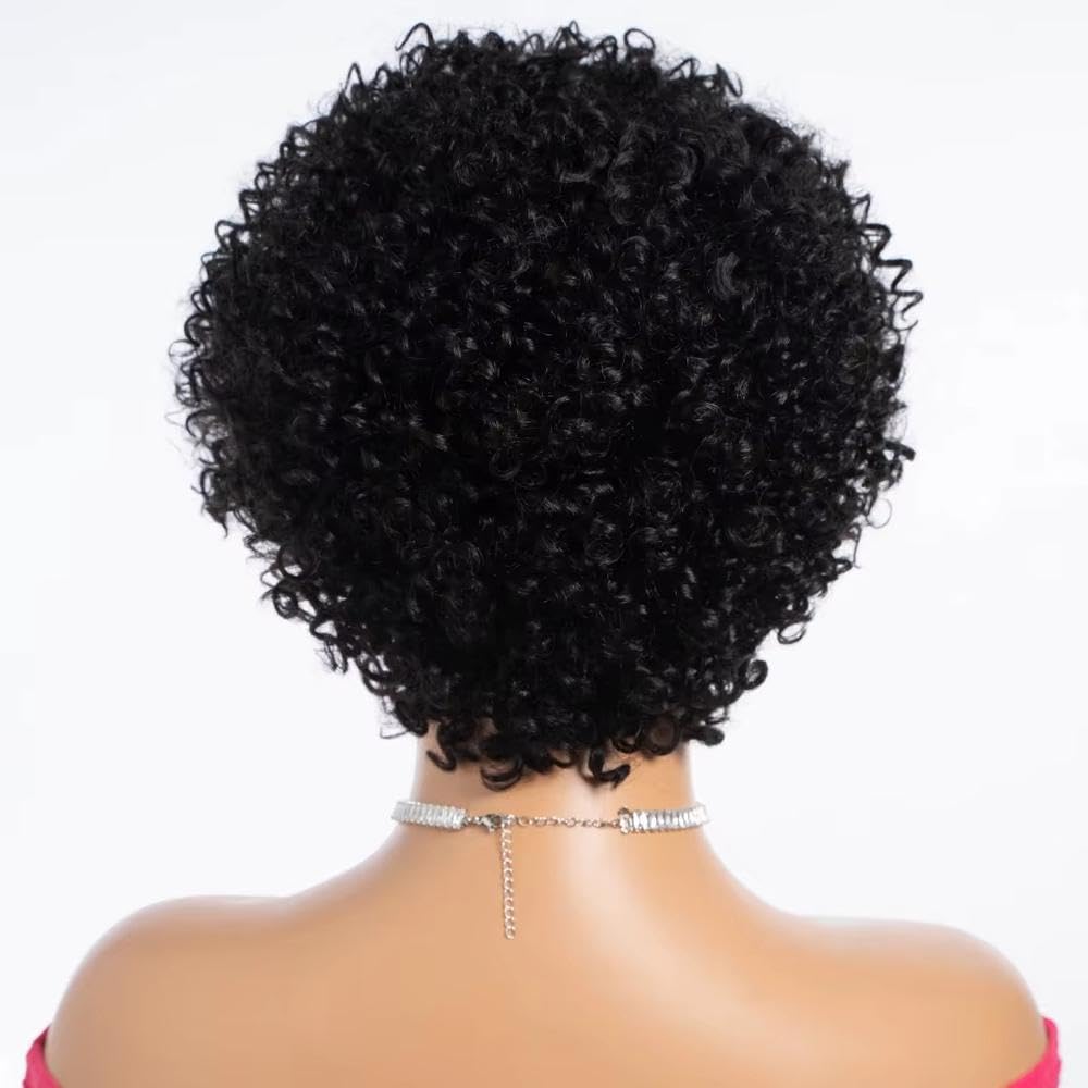 Haarpflege 100% Echthaar Lange Verworrene Lockige Bob-Perücke Für Frauen Vollständig Maschinell Hergestellt Ohne Kleber(Black)