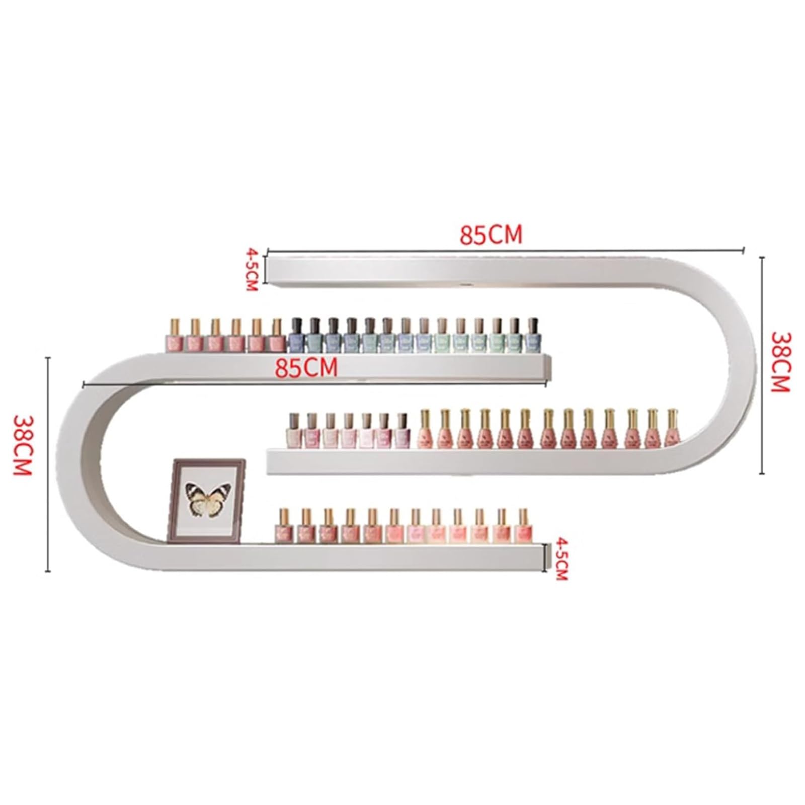 Espositore per Smalto da Parete in Legno a Forma di U, 2 Pezzi, Elegante, Organizer, Grande capacità per Uso Domestico e in Salone (1 Pezzo (Confezione da 1))