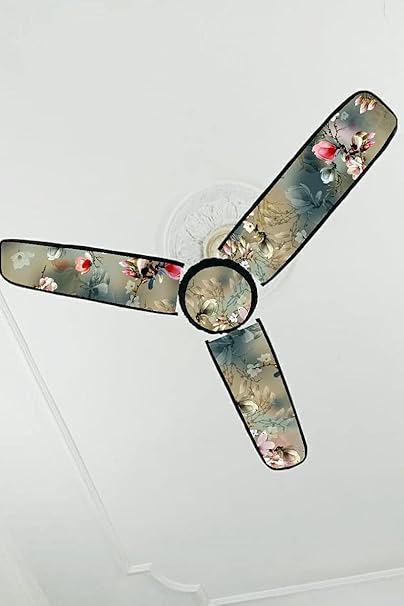 SMOOTH FURNISHING PVC Waterproof/dust Proof Three Blade Ceiling Fan Blade Covers,Grey Floral