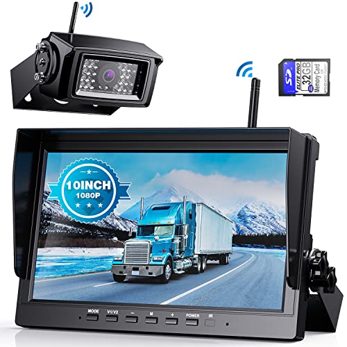 Image of eRapta Wireless Backup Camera System AWX101, Stable Signal 10'' HD with Quad Split Monitor Recording, IP69K Rear View Camera for Truck Trailer Van etc