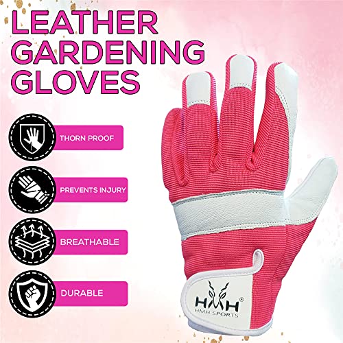 HMH Leather Gardening Gloves For Women, Heavy Duty Work Gloves Men, Dexterity Gloves - Image 2