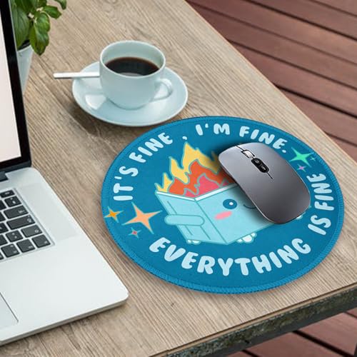 Image of Gctriki Dumpster on Fire Mouse Pad for Desk, Funny Blue Round Mousepad for Computer Laptop Gaming, Stitched Edge Non-Slip Rubber Base, Cute Home Office Desk Accessories Decor for Women