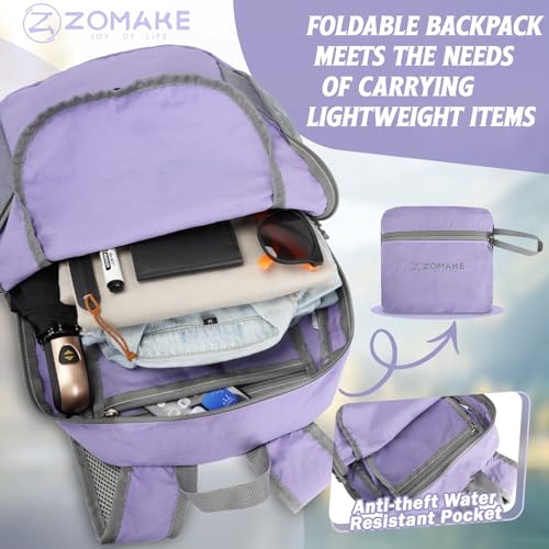 Image of ZOMAKE Ultra Lightweight Hiking Backpack 20L, Packable Small Backpacks Water Resistant Daypack for Women Men(Light Purple)