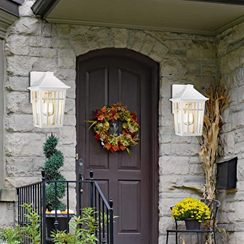 Darkaway Outdoor Sconce Lights Wall Light Fixtures, Front Porch Light Outdoor Wall Anti-Rust Waterproof Aluminum With Glass Exterior Light Fixture For Patio, Yard, Doorway, Garage (2 Pack, White) #TOP6