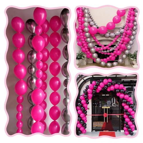 Image of Hot Pink Link Balloons,120Pcs 6Inch Hot Pink Latex Linking Balloons for Birthday Baby Shower Wedding Anniversary Party Decorations