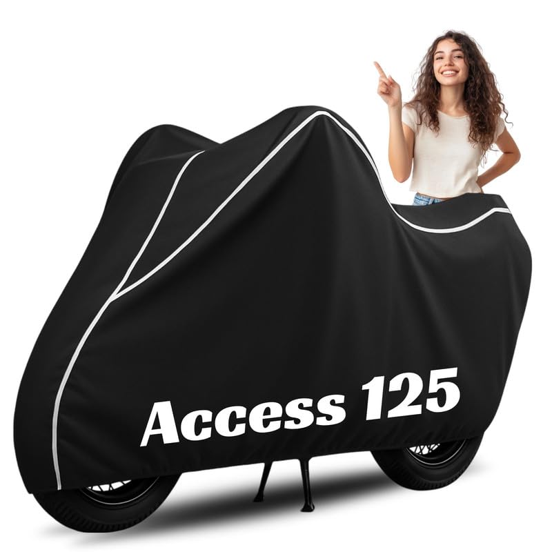 Image of Premium Bike Cover for Suzuki Access 125, Water Resistant, Dustproof, UV Protected, Scratchproof Motorcycle Cover for Outdoor Use, All Weather Protection (Black & White Piping)