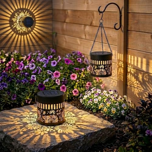 Lot De 2 Lanternes Solaires D'extérieur, Blanc Chaud Lampes Solaires De Jardin À Suspendre, Allumage Et Arrêt Automatique, Étanche Lumiere Solaire...