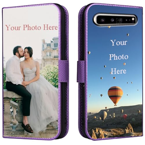 FortiCase Funda Personalizada para Samsung Galaxy S10 Plus,Piel Carcasa Flip Case,Ranura para Tarjetas y Soporte Cover,con Foto Imagen Texto Disena Personalizada Carcasa - Purple-LN4