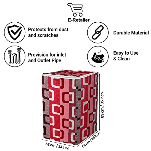 Image of Washing Machine Cover for Top Load 5kg to 7.5kg | Light Weight Dustproof Cover with Zip Enclosure | Geometric Fully Automatic Washer Protector for Indoor Outdoor Use | Size 23x23x35 Inch