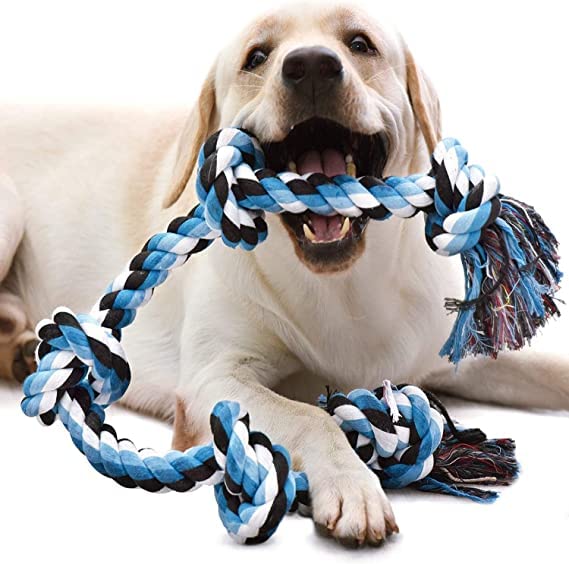 Image of 5 Knot Dog Chew Rope + Dog Chew Toys + Puppy Teething Toys + Rope Dog Toy + Dog Toys for Small to Medium Dog Toys + Dog Toy Pack + Tug Toy + Dog Toy Set + Washable Cotton Rope for Dogs